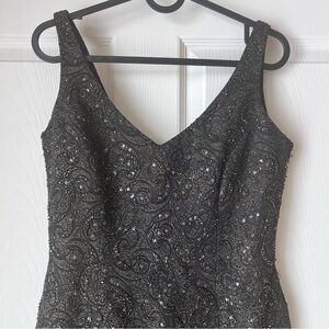 Carmen Marc Valvo Collection Black Beaded Cocktail Dress Size 4 Formal Sheath